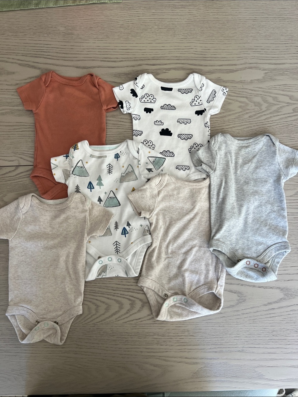 cloud island Baby One-Piece Bodysuit Set in Rust, Cream, Gray & White Prints